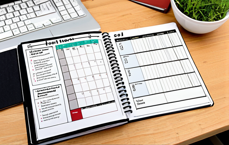 **Image of a Study Planner**: Create an image of a well-organized study planner open on a desk. Include lists of topics like "Soil Health," "Crop Rotation," and "Sustainable Farming Methods." Add a digital calendar in the background showing time blocks assigned for each subject.